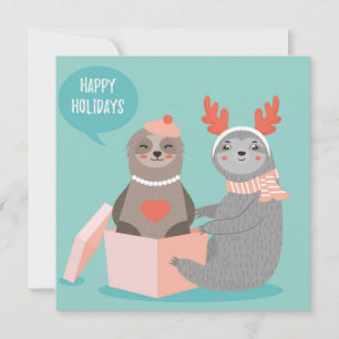Happy Holidays Sloths Holiday Card Feiertagskarte