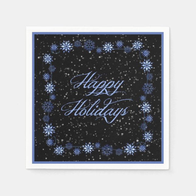 Happy Holidays Snow Blue Christmas Napkins Serviette (Vorderseite)