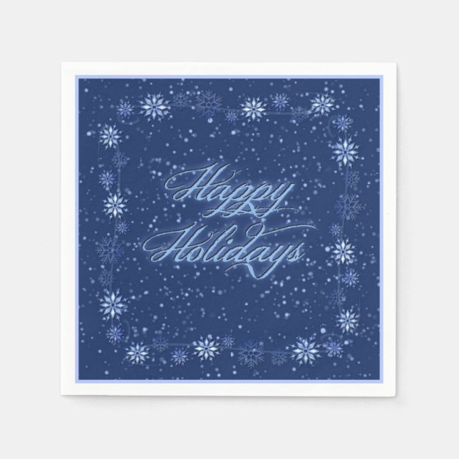 Happy Holidays Snow Blue Christmas Napkins Serviette (Vorderseite)