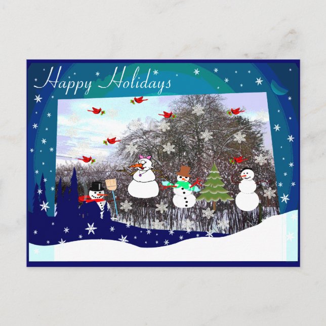 Happy Holidays Snow Scene Feiertagspostkarte (Vorderseite)