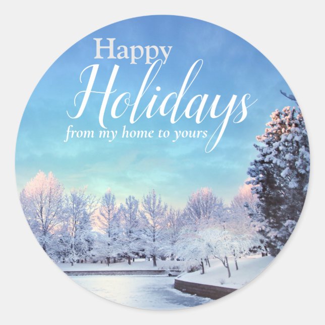 Happy Holidays Snow Scene Sticker (Vorderseite)