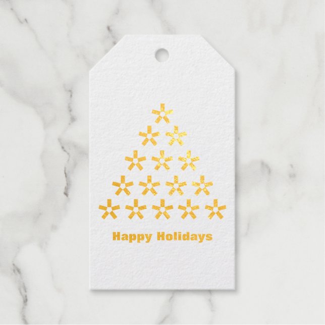 Happy Holidays Snow Stars Tree Geschenkanhänger (Vorderseite)