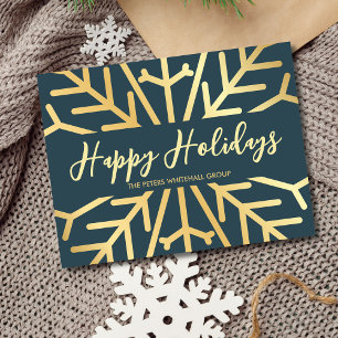 Happy Holidays Snowflake Gold Blue Business Postkarte