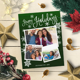 Happy Holidays Snowflake Rustic 3 Fotos Postkarte