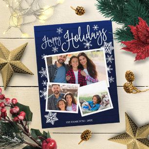 Happy Holidays Snowflake Rustic 3 Fotos Postkarte