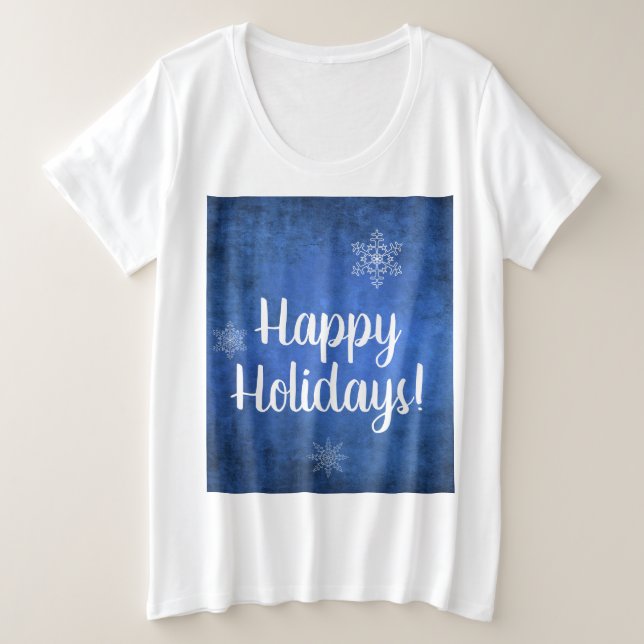 Happy Holidays Snowflakes auf blau Große Größe T-Shirt (Design vorne)