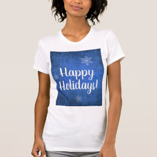 Happy Holidays Snowflakes auf blau T-Shirt