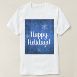 Happy Holidays Snowflakes auf blau T-Shirt