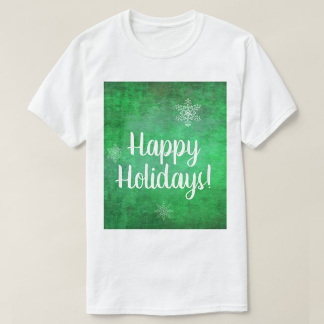 Happy Holidays Snowflakes auf Green T-Shirt (Design vorne)