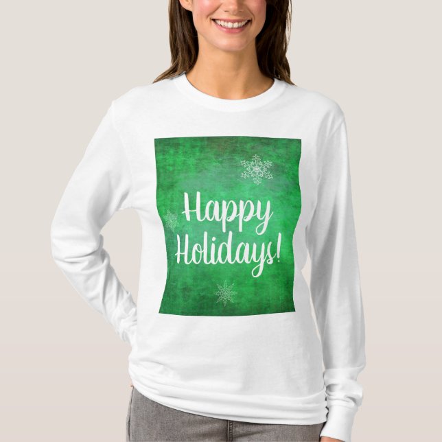 Happy Holidays Snowflakes auf Green T-Shirt (Vorderseite)