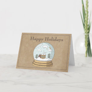 Happy Holidays Snowglobe on Brown Christmas Karte