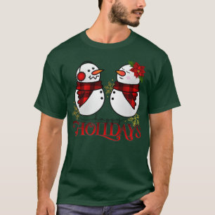 Happy Holidays Snowman Christmas Red Kariert Poins T-Shirt
