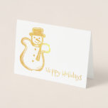 Happy Holidays Snowman Cookie Christmas Hanukkah Folienkarte<br><div class="desc">Die Grußkarte zeigt eine originelle Illustration eines snowman-förmigen Zuckerkekses mit HAPPY HOLIDAYS in einem lustigen Schriftart. Ideal für Weihnachten oder Hanukkah. Sehen Sie nicht, wonach Sie suchen? Brauchen Sie Hilfe bei der Anpassung? Klicken Sie auf "rebeccaheartsny" (obere rechte Ecke) und dann auf "Kontakt mit diesem Designer", um etwas für Sie...</div>