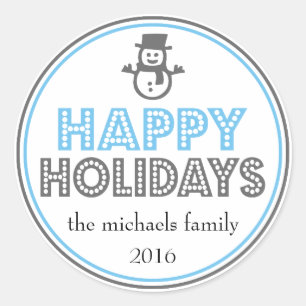 Happy Holidays Snowman Favor Sticker (blau / grau)