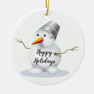 Happy Holidays Snowman Keramik Ornament