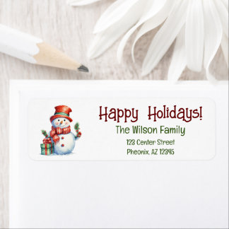 Happy Holidays Snowman Return Address Label