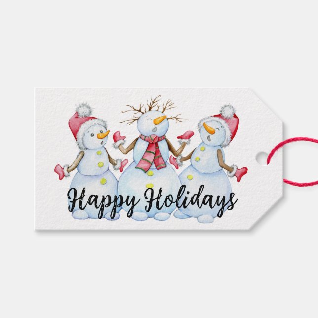 Happy Holidays Snowmen Geschenkanhänger (Vorderseite (Horizontal))