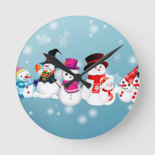 Happy Holidays Snowmen Runde Wanduhr