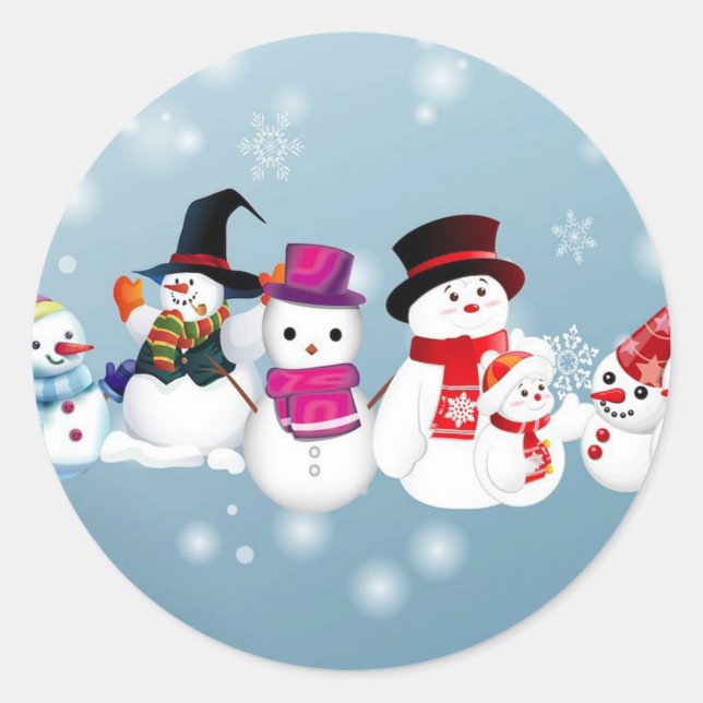 Happy Holidays Snowmen Runder Aufkleber (Vorderseite)