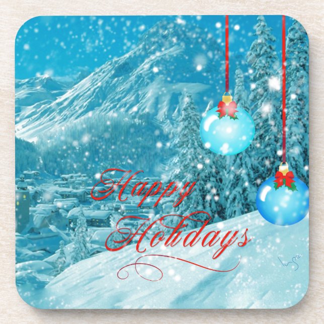 Happy Holidays Snowy Winter Village Untersetzer (Vorderseite)