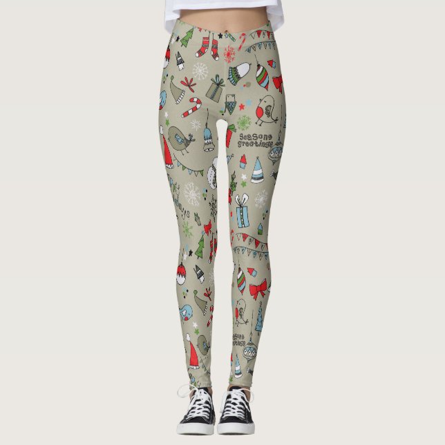 Happy Holidays Song Birds und Snowman Leggings (Vorderseite)