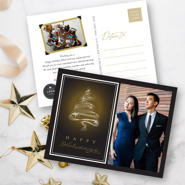 Happy Holidays Sparkling Weihnachtsbaum Business Feiertagspostkarte (Von Creator hochgeladen)