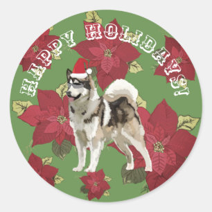 Happy Holidays Sticker, Husky, Blume Runder Aufkleber