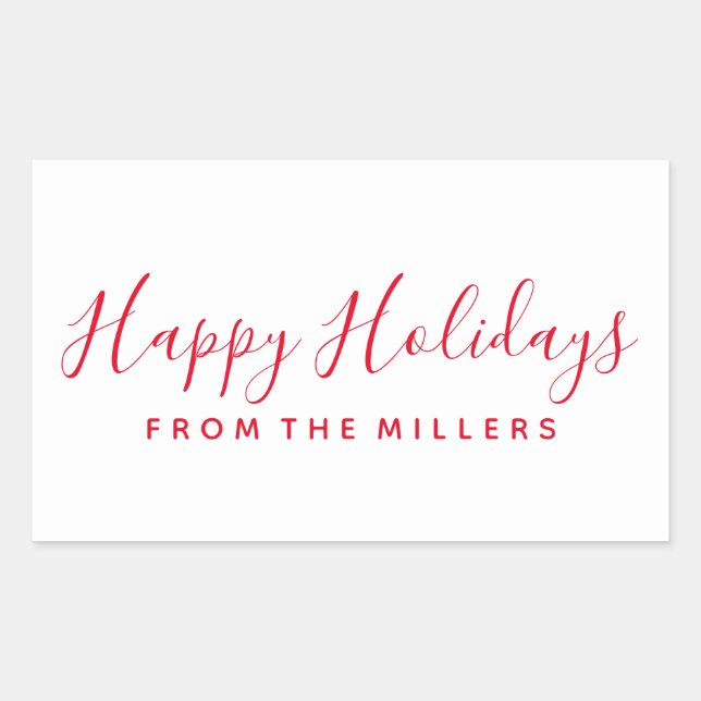 Happy Holidays Sticker Script Red Personalisiert (Vorderseite)