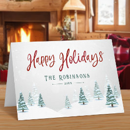 Happy Holidays Stilvolle Rustikale Winterbäume Feiertagskarte