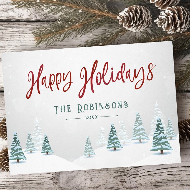 Happy Holidays Stilvolle Rustikale Winterbäume Feiertagskarte (Available in high quality print or digital download for quick text messaging, email or self print.)