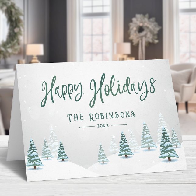 Happy Holidays Stilvolle Rustikale Winterbäume Feiertagskarte (Available in high quality print or digital download for quick text messaging, email or self print.)