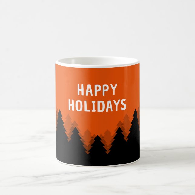 Happy Holidays Tasse mit Rotem Wald und schwarzen  (Mittel)