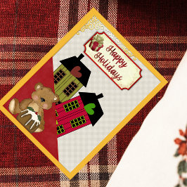 Happy Holidays Teddy Bär Herz Zuhause Retro Feiertagspostkarte