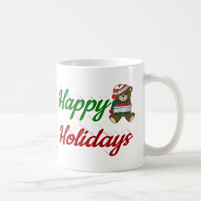 Happy Holidays Teddy Bear Weihnachtsskript Kaffeetasse (Rechts)