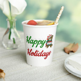 Happy Holidays Teddy Bear Weihnachtsskript Pappbecher