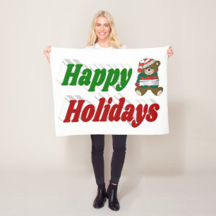 Happy Holidays Teddy Bear Weihnachtstypografie Fleecedecke