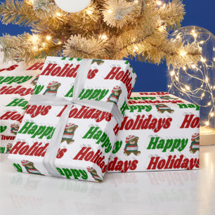 Happy Holidays Teddy Bear Weihnachtstypografie Geschenkpapier