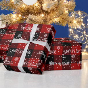 HAPPY HOLIDAYS Text auf Kariert Geschenkpapier