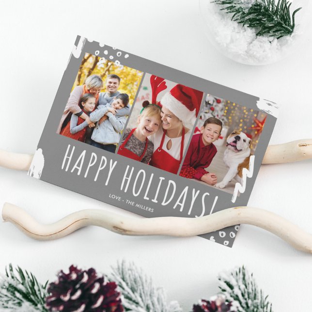Happy Holidays Three Foto Family Weihnachten (Happy Holidays Three Photo Family Christmas Holiday Card)
