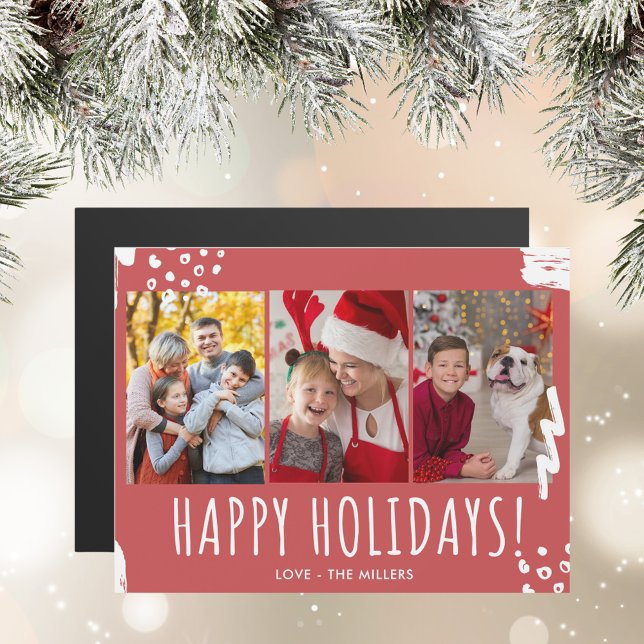 Happy Holidays Three Foto Family Weihnachten Magnetkarte (Happy Holidays Three Photo Family Christmas Magnetic Card)