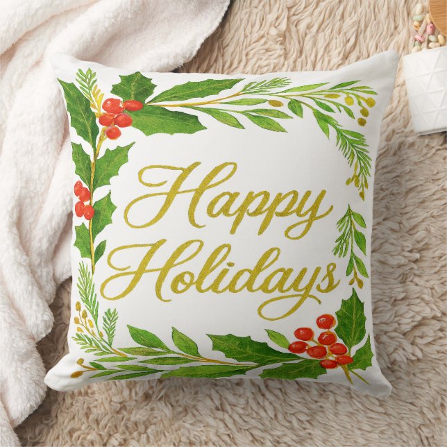 'Happy Holidays' Throw Pillow Kissen (Decke)