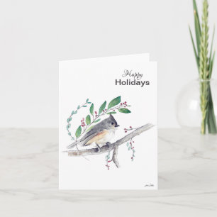 Happy Holidays Titmouse Bird Card Karte