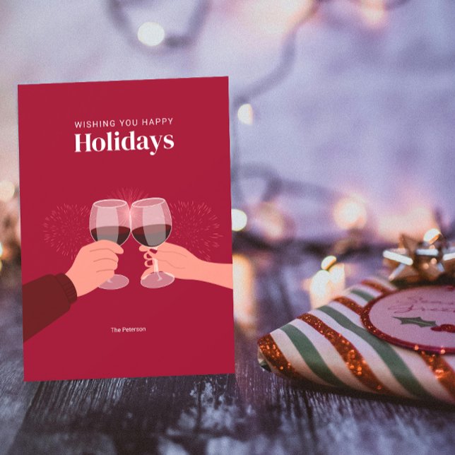 Happy Holidays | Toasting Wine Glasses Gruß Karte (Von Creator hochgeladen)