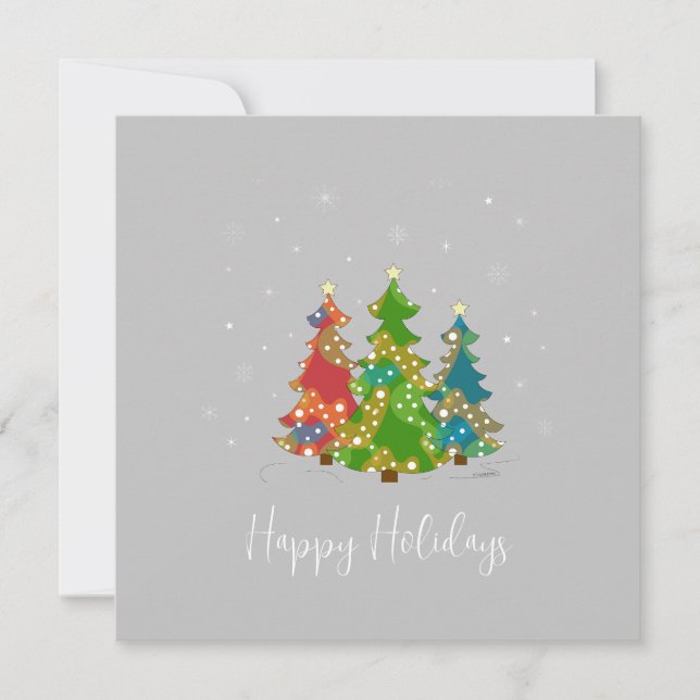 Happy Holidays Trees Snowflakes Modern Grau (Vorderseite)