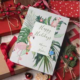 Happy Holidays Tropical Flamingo Postkarte