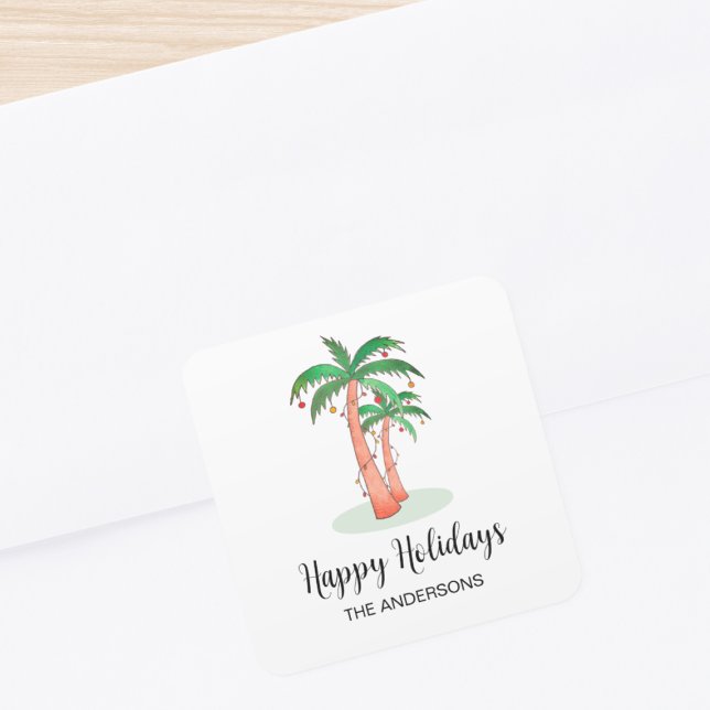 Happy Holidays Tropical Palm Tree Square Sticker (Von Creator hochgeladen)
