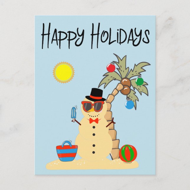 Happy Holidays Tropical Sand Snowman Weihnachten Postkarte (Vorderseite)