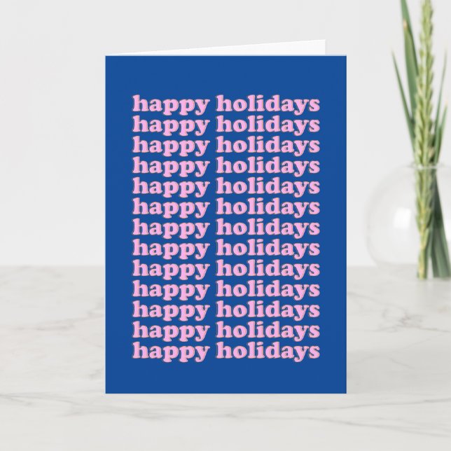 Happy Holidays Typografie in Rosa und Blau Karte (Vorderseite)