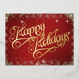 Happy Holidays Typografie Red und Diamonds Folien Feiertagspostkarte