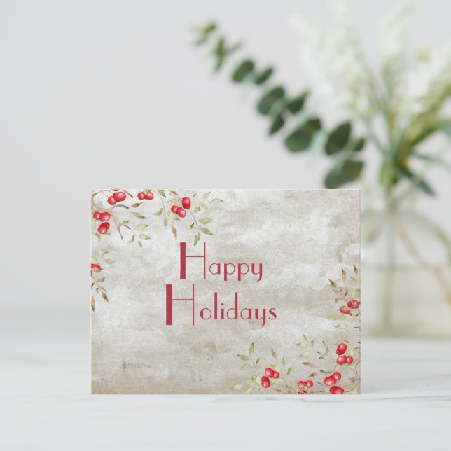 "Happy Holidays" Typografie Wasserfarbe Postkarte (Stehend Vorderseite)